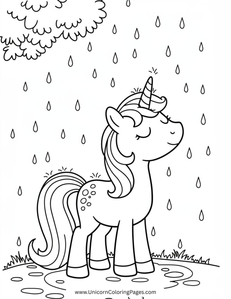 Peaceful Unicorn Enjoying the Rain