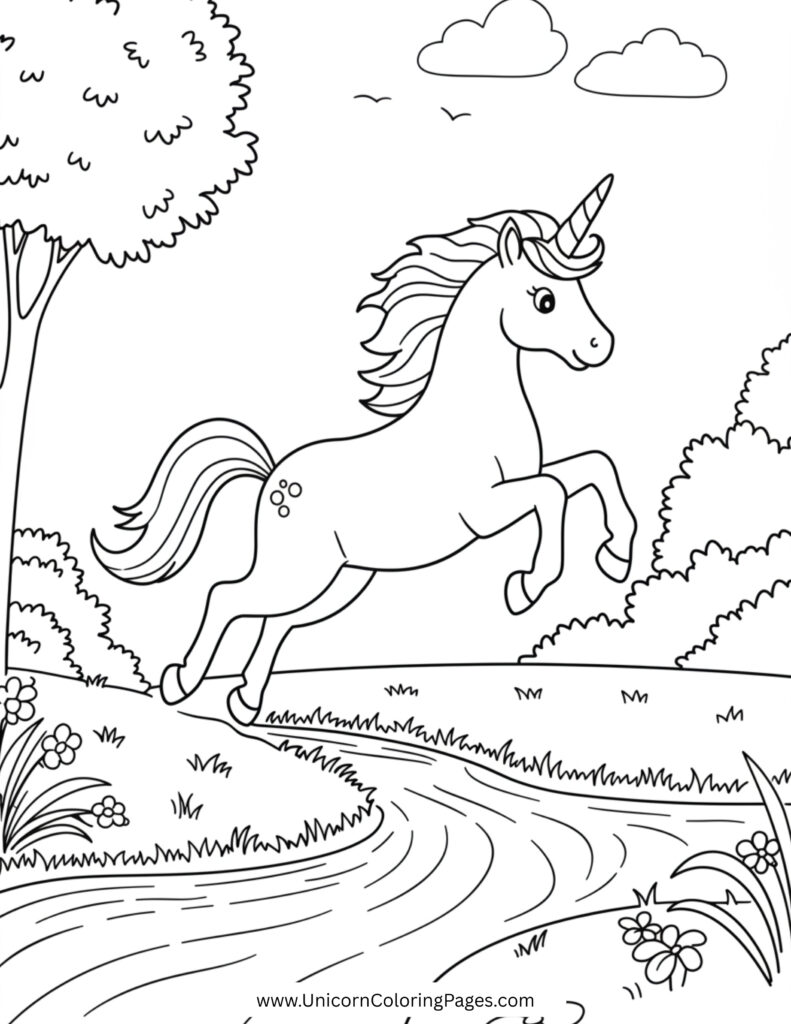 Playful Unicorn Jumping Over Water