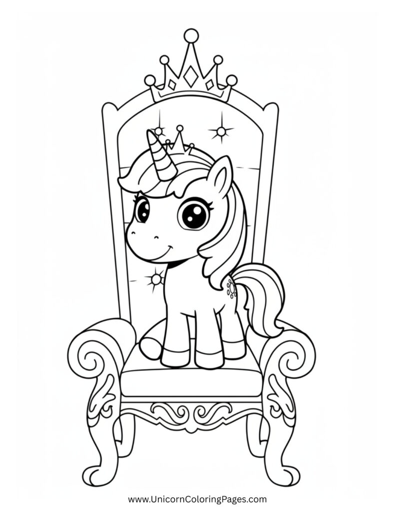 Regal Princess Unicorn Sitting on a Golden Throne