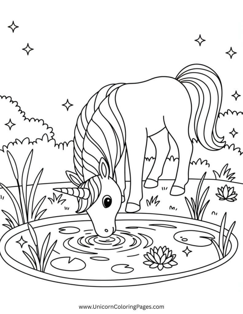 Thirsty Unicorn at a Sparkling Pond