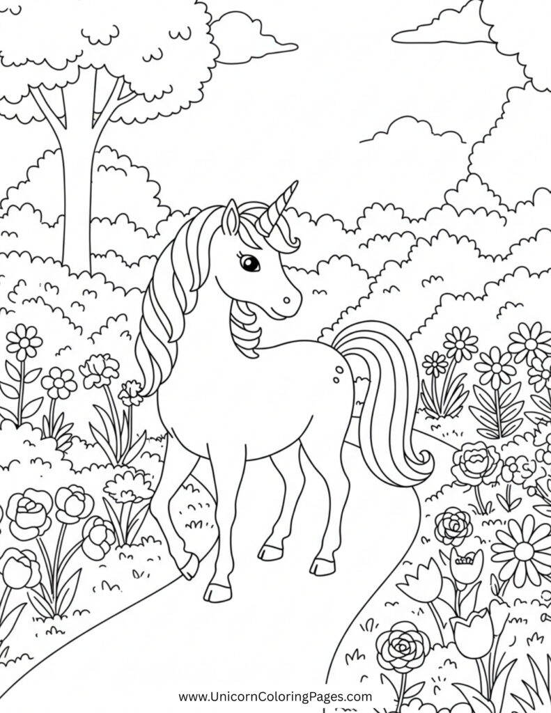 Unicorn Strolling Through a Magical Garden
